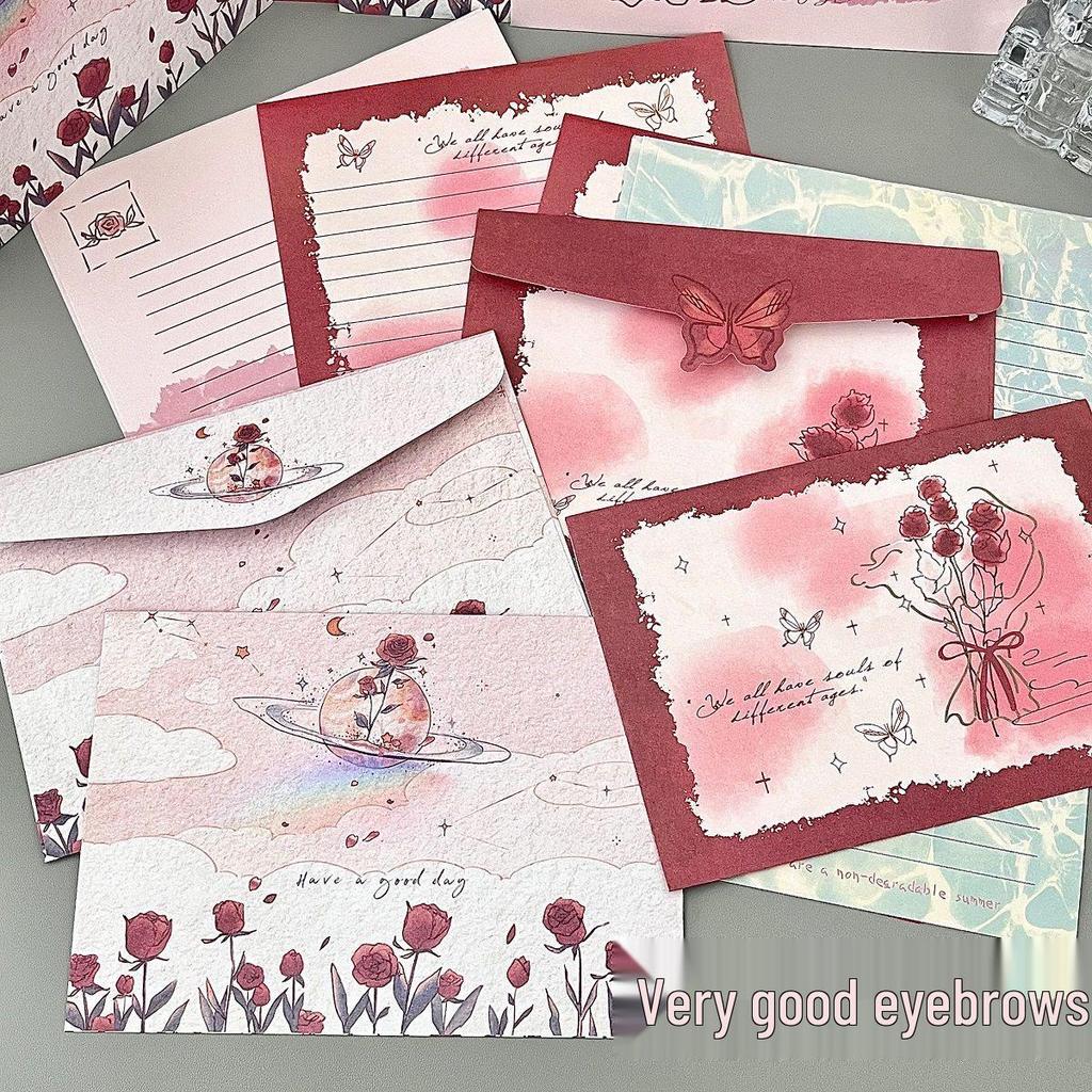 Vintage Rose Handwritten Envelope & Letter Set: Romantic Greeting Card Stationery