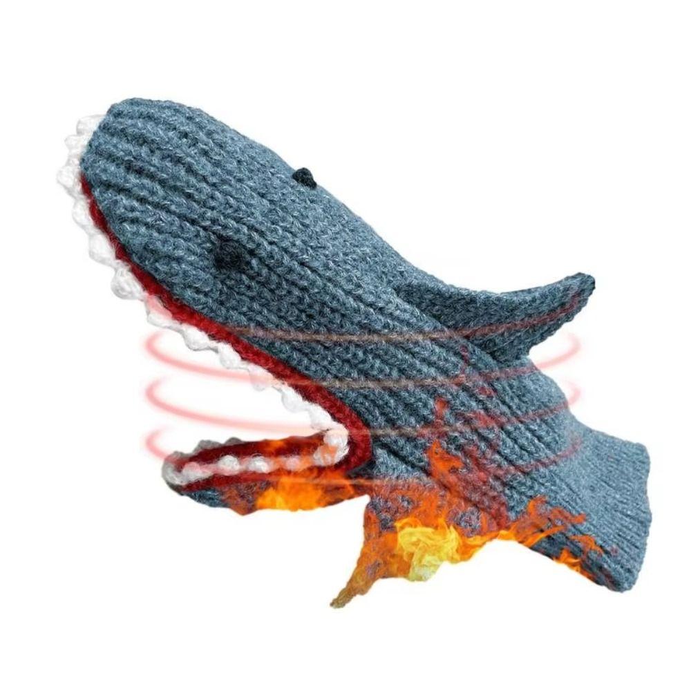 Funny Soft Thick Shark Knitted Gloves High Elasticity Cold Resistance Warm Gloves Cartoon Full Finger Gloves Unisex
