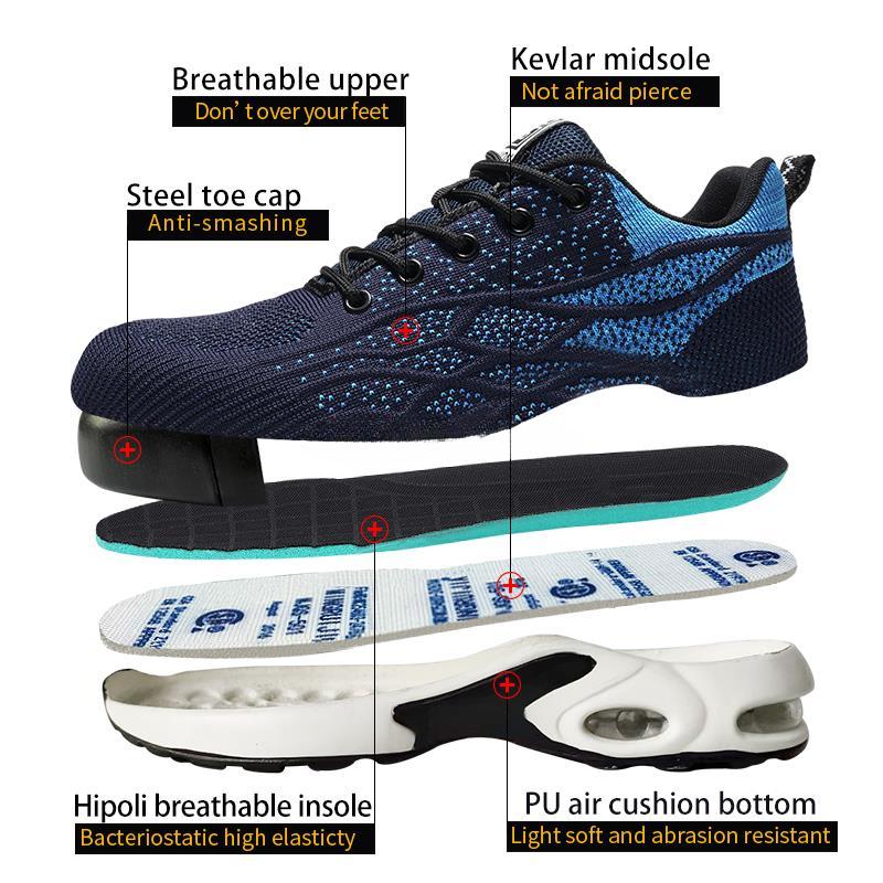 Safety Shoes Men Women Work Safety Boots Steel Toe Shoes Anti-puncture Air Cushion Work Sneakers Light Fashion Work Shoes Unisex