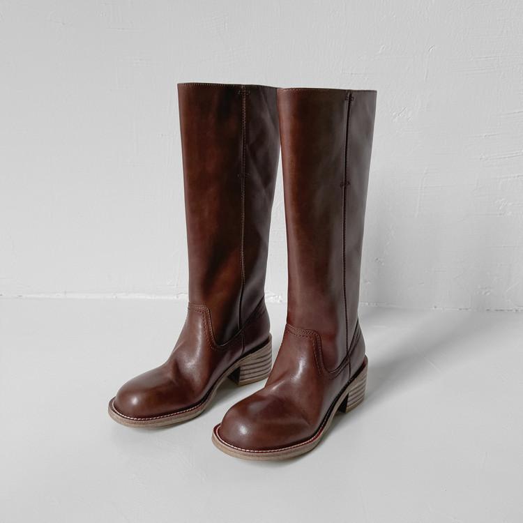 

Internet celebrity Maillard western knight boots women 2025 autumn and winter new boots versatile pleated pile high boots 39 темно-коричневого