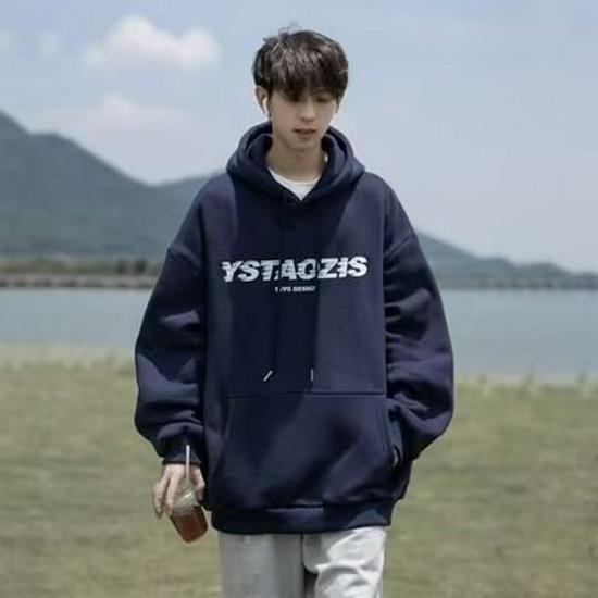 Men's Autumn/Winter Loose-Fit Fleece Hoodie: Hong Kong-Style, Japanese-Trendy, Korean-Influenced Pullover