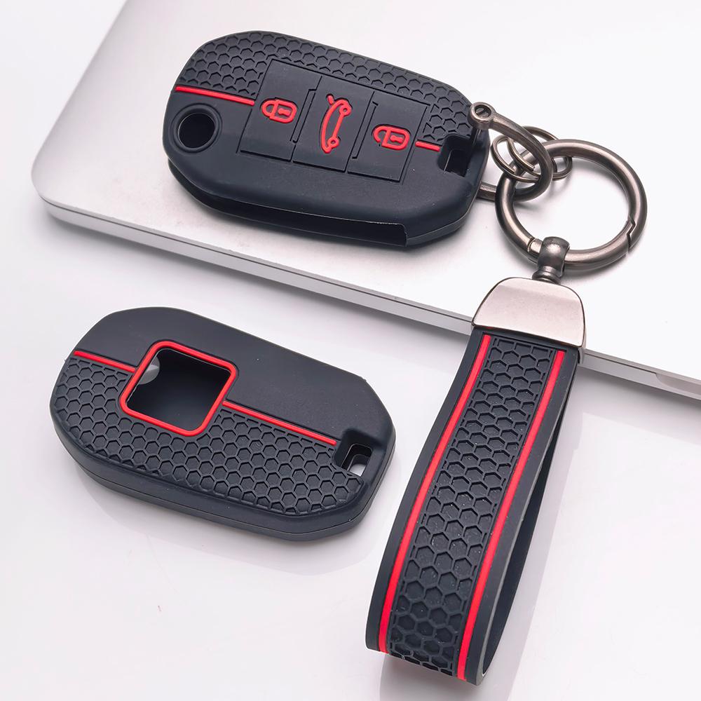 Key Fob Cover for Peugeot 3008 5008 208 308 408 508 4008 C3 with Keychain Anti-Scratch Surface Shockproof Structure Soft Grip Texture