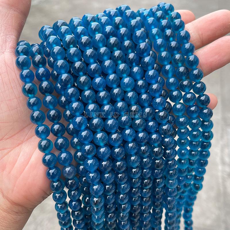 Jingde Colorful Sugar Heart Agate Round Beads DIY Jewelry Accessories, Haze Blue Gray Beaded Strands, Loose Beads.
