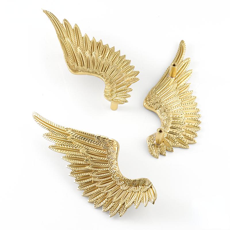 Solid Brass Angel Wings Wardrobe Handles | Gold Plated Matte Finish | Nordic Style Cabinet Knobs | High-Grade Creative Hardware