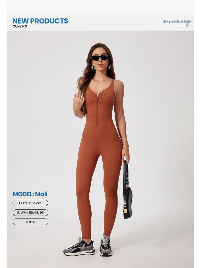 Nude Feel Quick-Dry Zipper Yoga Jumpsuit for Outdoor Fitness & Running
