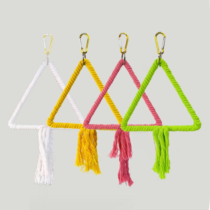 Parrot Cage Swing Toy Round Triangular Iron Wire Cotton Thread Hanging Ring For Bird Pet Birds Toys Accessories Supplies