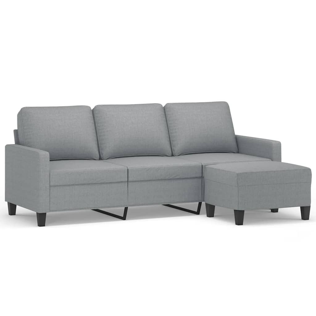 Vidaxl 3-Seater Sofa with Footstool, Light Gray, 180 Cm, Fabric