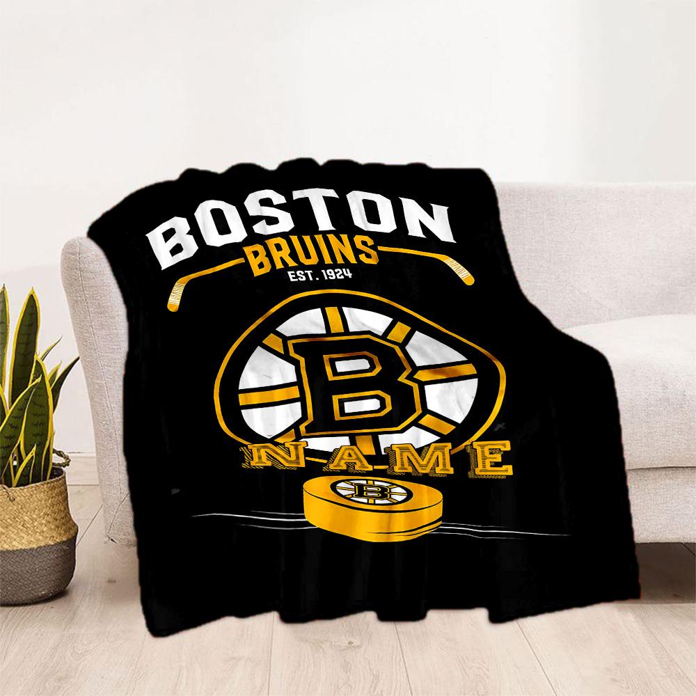 Boston Bruins Hockey Ausrüstung Personalisierte Namensdecke Geschenk Personalisierte Decke Weiche & Gemütliche Überwurfdecke für Picknicks Bett Bettwäsche Stuhl Ganzjahresgebrauch