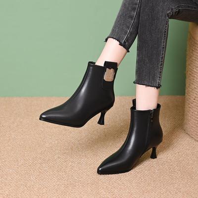 Pointed Toe Leather Warm Autumn Winter Female Short Shoes Elegant with Medium Heels Booties Fashion 2025 Hot Women's Ankle Boots