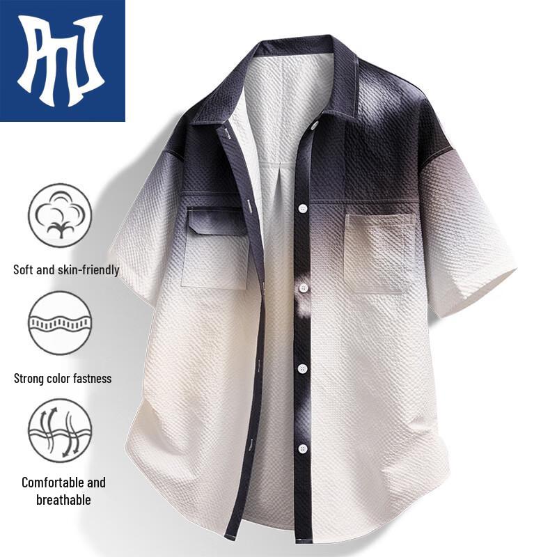 PNJ Men s Gradient Short Sleeve Lapel Shirt 3XL