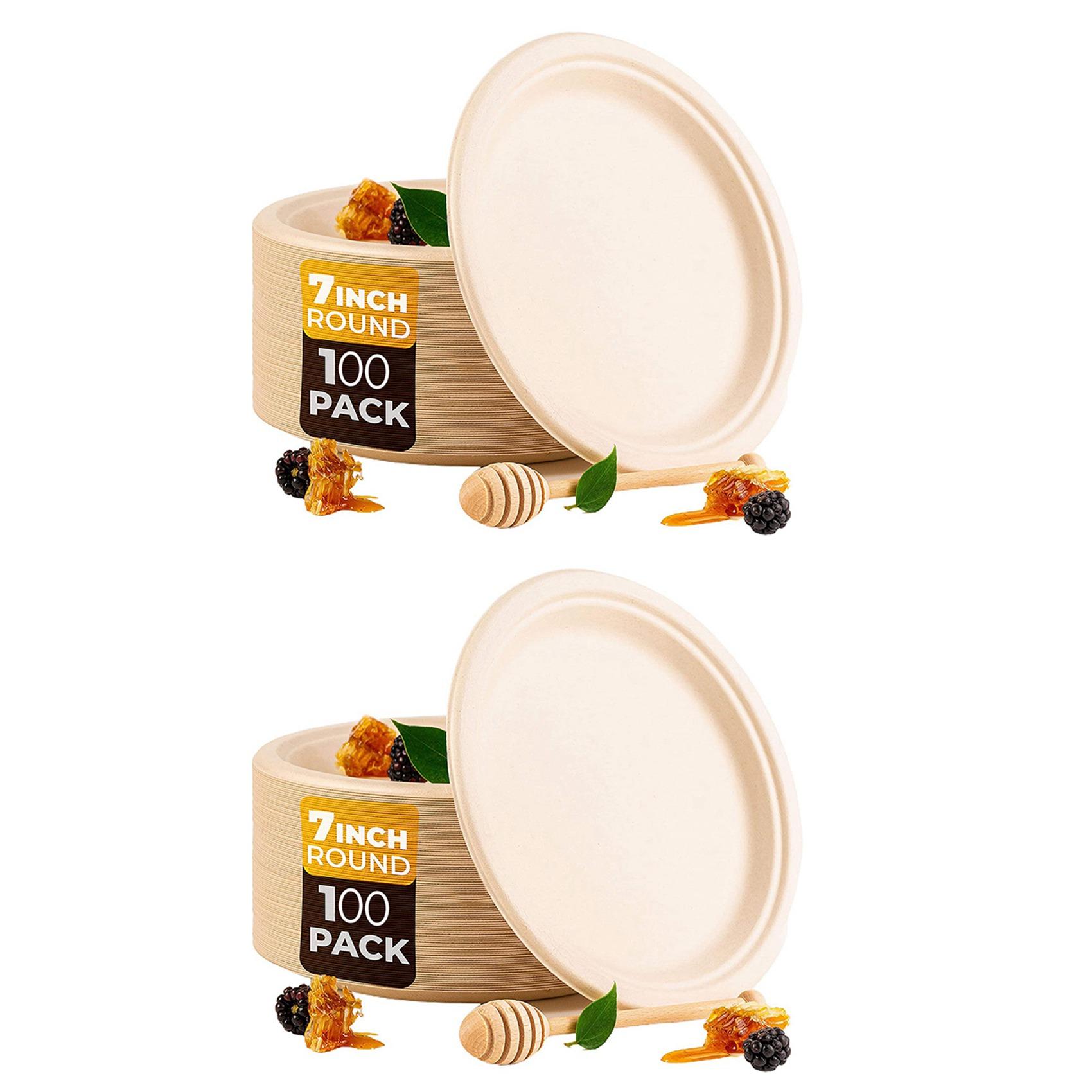 200 Pack 7In Compostable Disposable Round Bagasse Paper Plates,Biodegradable Sugarcane Fibre