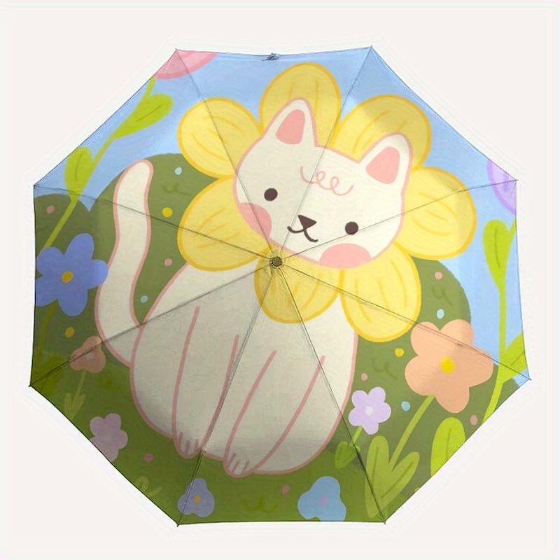 

1pc Lion Cat Automatic Open/close Folding Umbrella, Compact Portable Travel Umbrella, Perfect Birthday/Christmas, Cute Umbrella, Durable Con