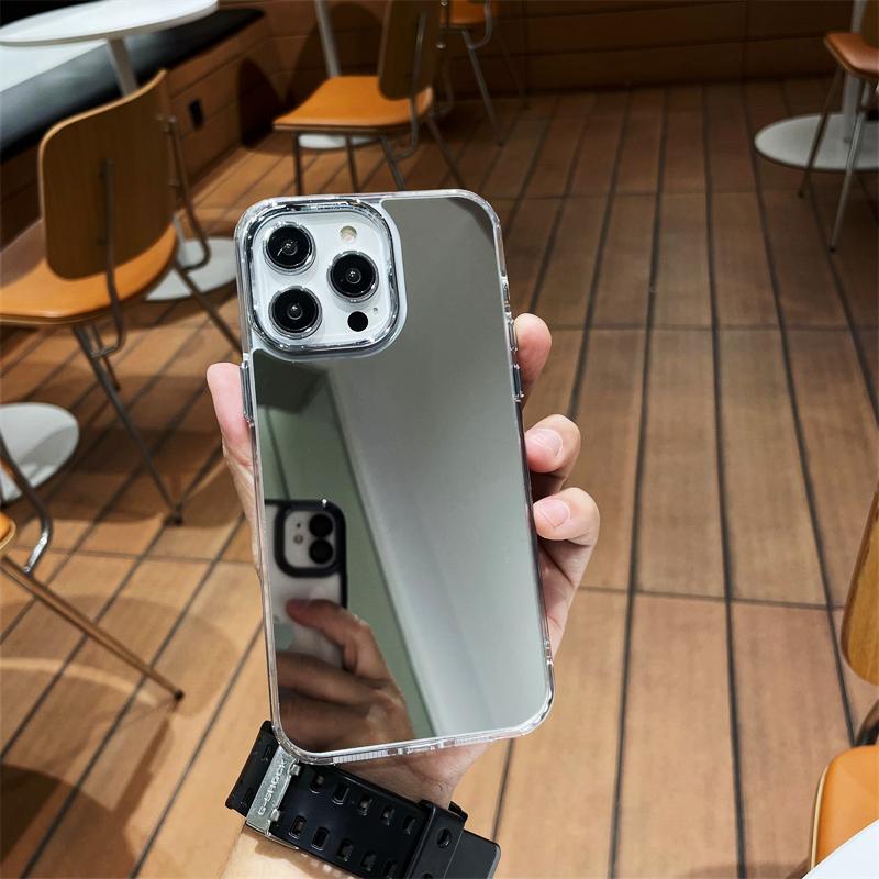 

Мягкий силиконовый чехол с роскошным серебряным косметическим зеркалом для iPhone 15 14 Pro Max 13 12 11 XR 14 PLUS, оригинальный противоударный чехол For iphone 12promax