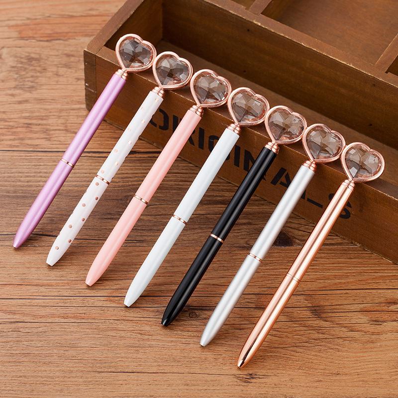 Kawaii Crystal Ballpoint Pen Fashion Girl Heart Shape Large Diamond Metal Pen