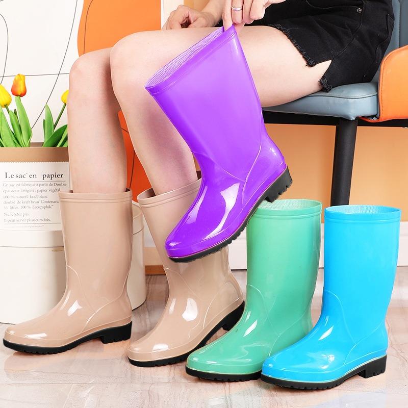 Tall non-slip velvet cotton rain shoes rain boots waterproof shoes bucket overshoes water boots female adult warm winter