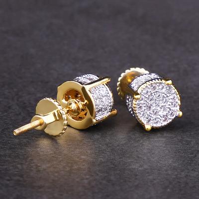 2pcs Hip-hop Men's Earrings with Syntheitc Zirconia Micro-setting Color Plating Round Earrings