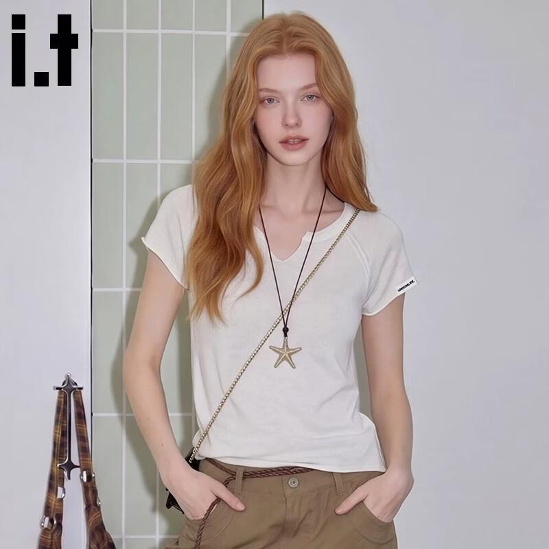 CHOCOOLATEit Women's Lyocell Linen Knit V-Neck T-Shirt