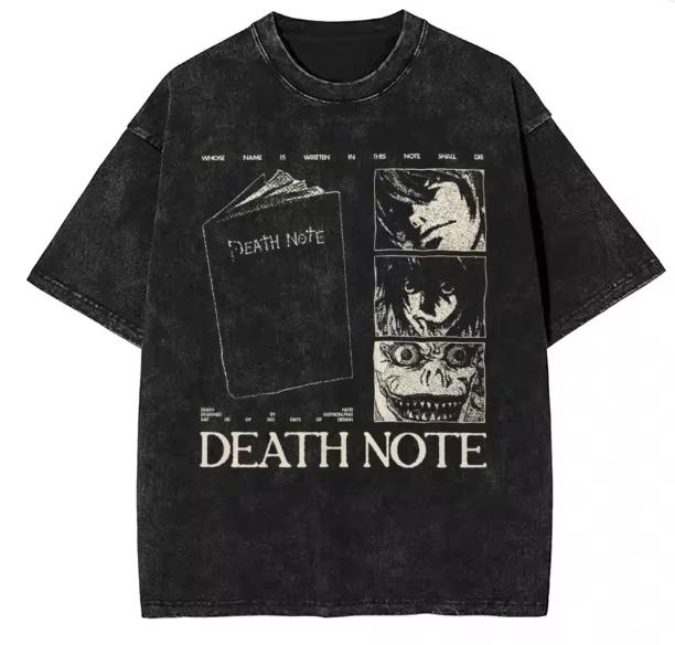 Harajuku Vintage Washed Death Note T Shirt Men Anime Graphic Printing T Shirt Cotton Fashion Streetwear Unisex Top Tee