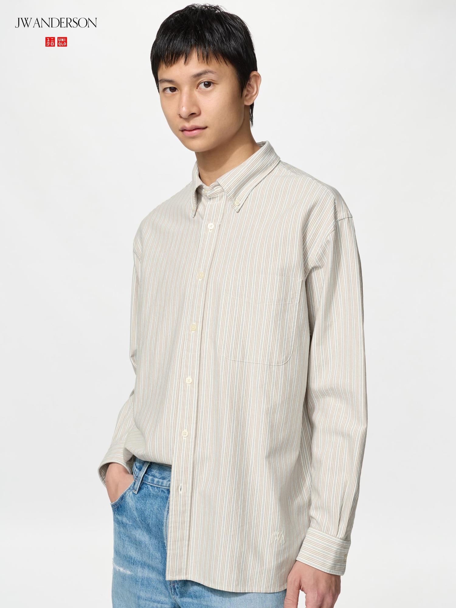 Uniqlo Япония Оксфордская оверсайз рубашка в полоску 32 BEIGE/XS
