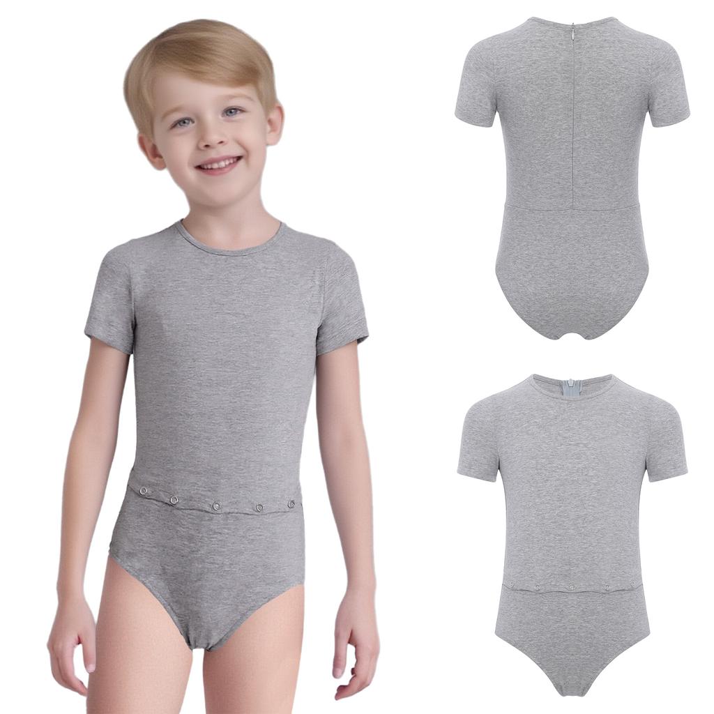 Speciella behov Romper för Barn Pojkar Flickor Bakre Osynlig Dragkedja Anti-Strips Rund Hals Kortärmad Body med Röråtkomst för Medicinsk Vård