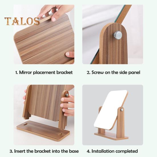 360 Degrees Rotatable Makeup Mirror with Wooden Base High Clarity Men Women Desktop Vanity Mirror Portable Travel Rectangle Cosmetic Mirror