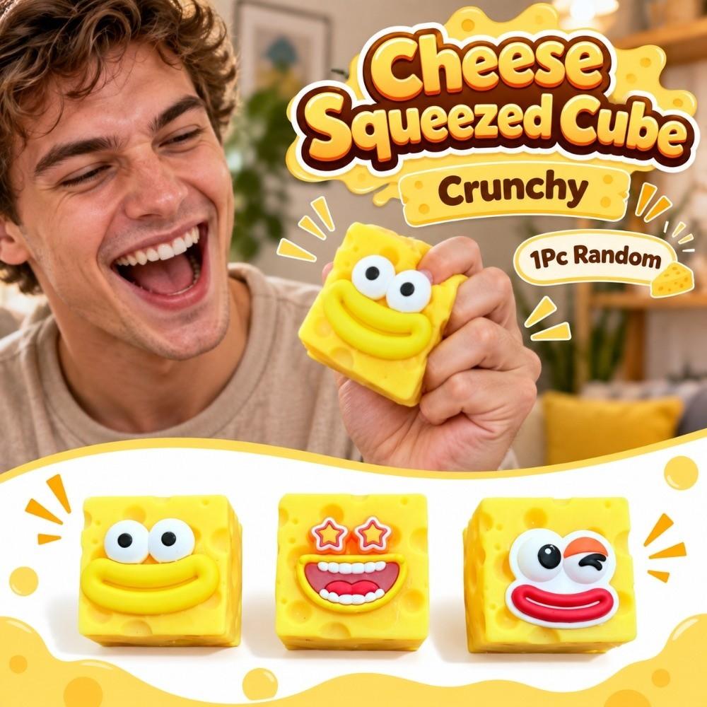 Crunchy Cheese Squeezed Cube Sausage Mouth Cheese Fidget Toy Handmade Ball Children's Gifts