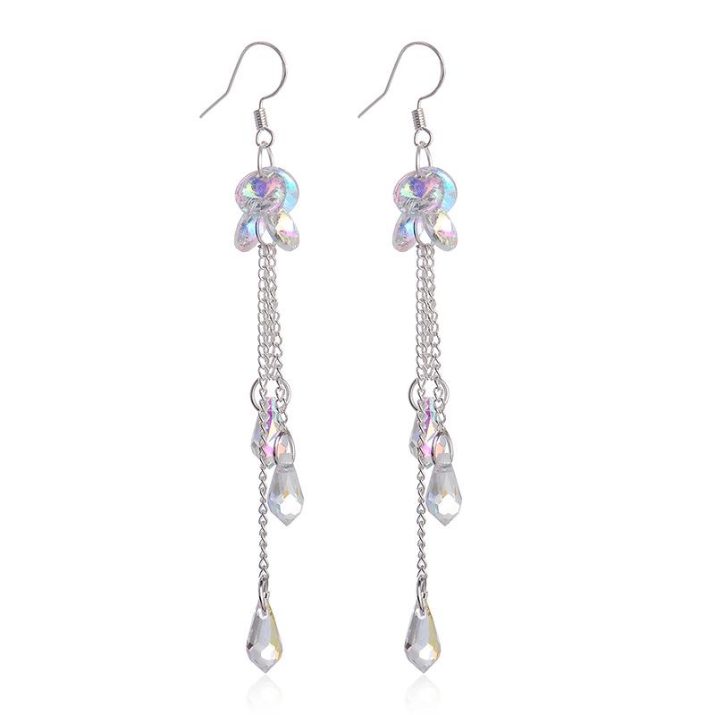 Colorful Tassel Crystal Water Drop Earrings - European  American Fashion Jewelry