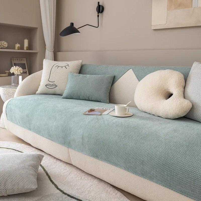 Pineapple Lines Fabric Sofa Cover Towel Solid Color Universal Living Room Sofa Cushion Mat Non-Slip Sofa Cushion Backrest Cover