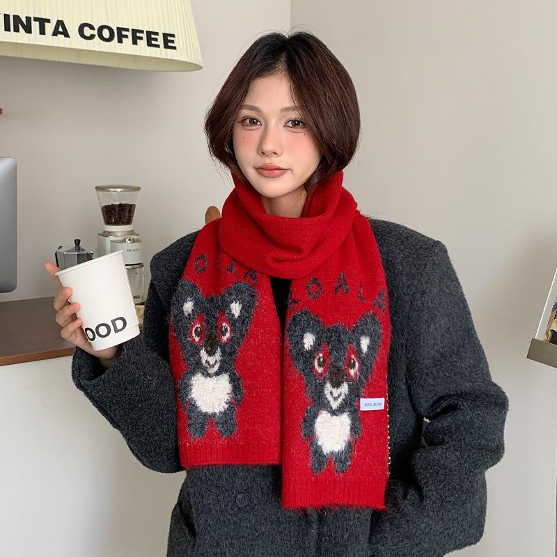 Korean knitted cartoon koala cashmere autumn and winter students thickened warm atmosphere koala versatile scarf scarf women