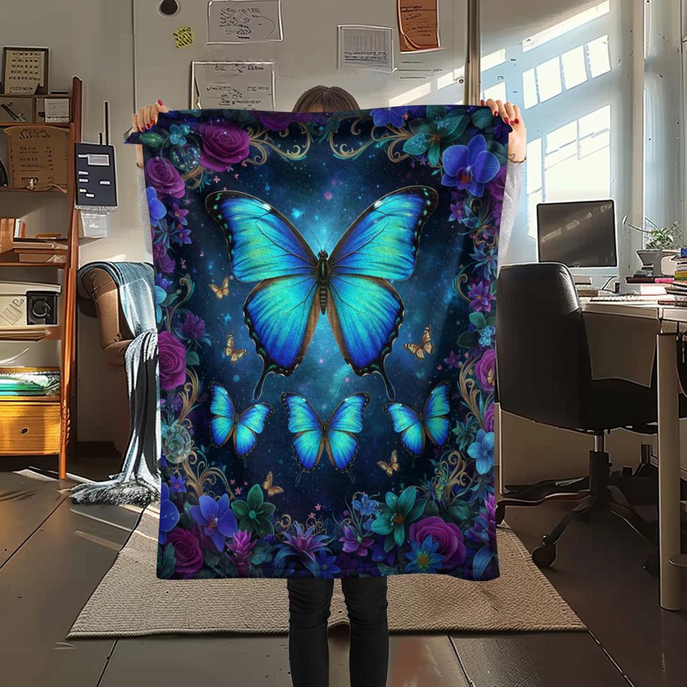 1PC 3D Butterfly Print Flannel Blanket, High Quality All Seasons, Home Decor, Warmth and Comfort, Perfect for Christmas Gifts