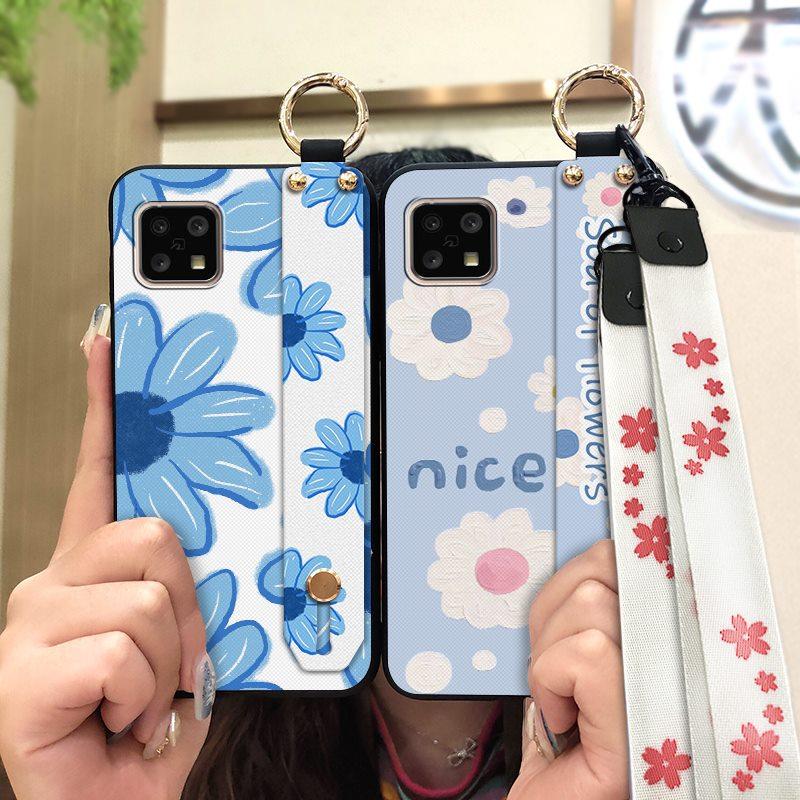 Shockproof Silicone Phone Case For Sharp Aquos Sense4 4G/Sense 5G Kickstand Waterproof Phone Holder Wristband Flower