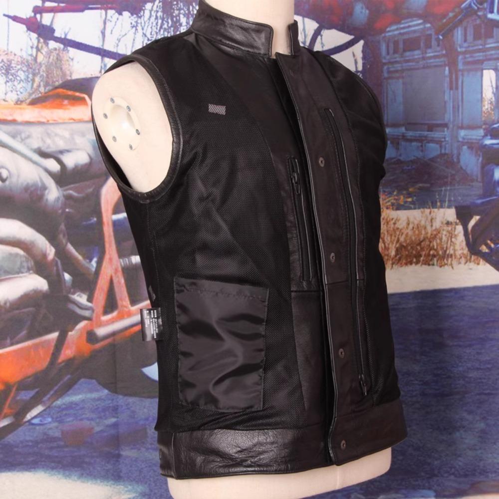 Motorkářská kožená vesta čínské velikosti Pánské Bundy bez rukávů z pravé hovězí kůže 100% SKUTEČNÁ hovězí kůže Stojánek Vesta Svrchní oblečení