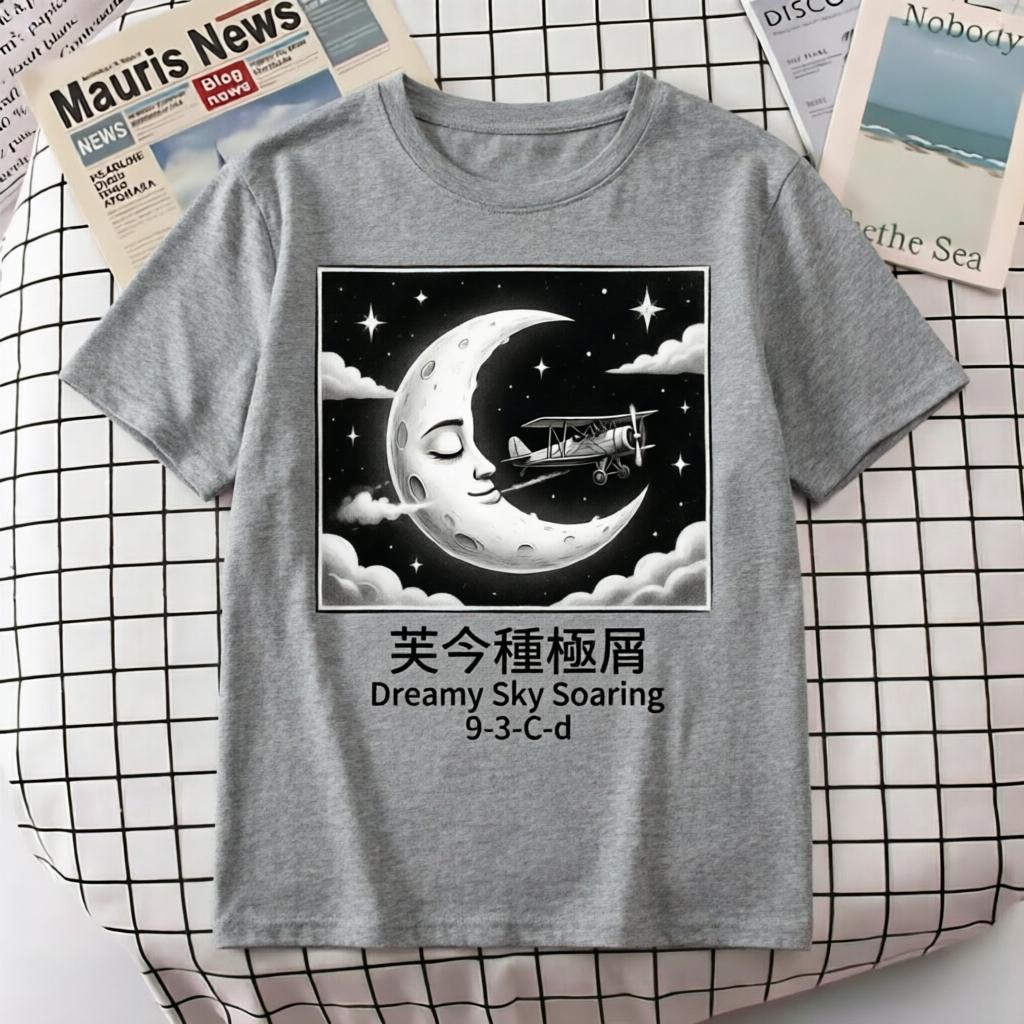 Minimalist Black White Night Sky Graphic Tee Casual Cotton TShirt for Unisex Women S