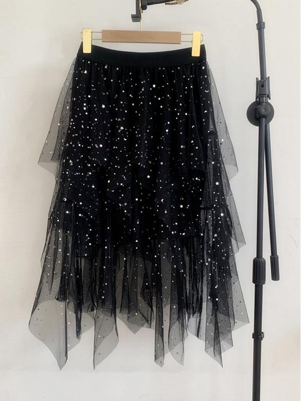 Falda de Malla Irregular de Hadas de Cintura Alta de Moda 2023 - Estilo Coreano de Primavera