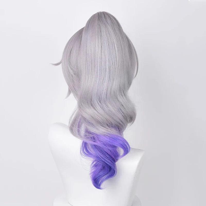 Peruka Cosplay Silver Wolf Honkai Star Rail Srebrnoszara Niebieska Fioletowa Gradient Odporna na Ciepło Włosy Syntetyczne Peruki do Gry Anime + Czepek na Perukę
