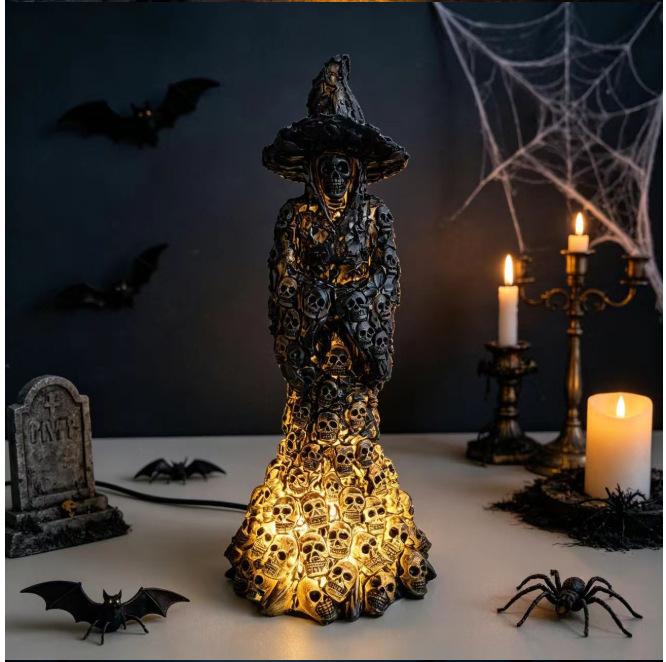 Halloween Skeleton Witch Decor Figurine, Dark Horror Witch Skeleton Scene, Living Room Spooky Tabletop Ornament, Resin Craft