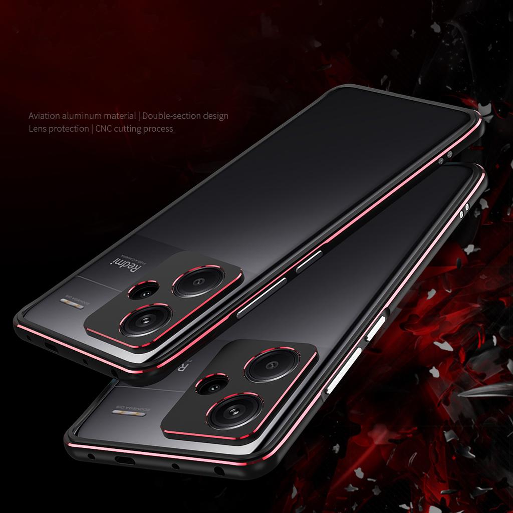 For Xiaomi Redmi Note 13 Pro+ Bumper Case Metal Frame Bumper Cover with Camera Lens Guard