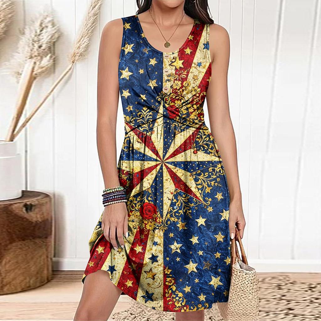 Women's Casual Fashion Dress Round Neck Sleeveless Fitted Dress