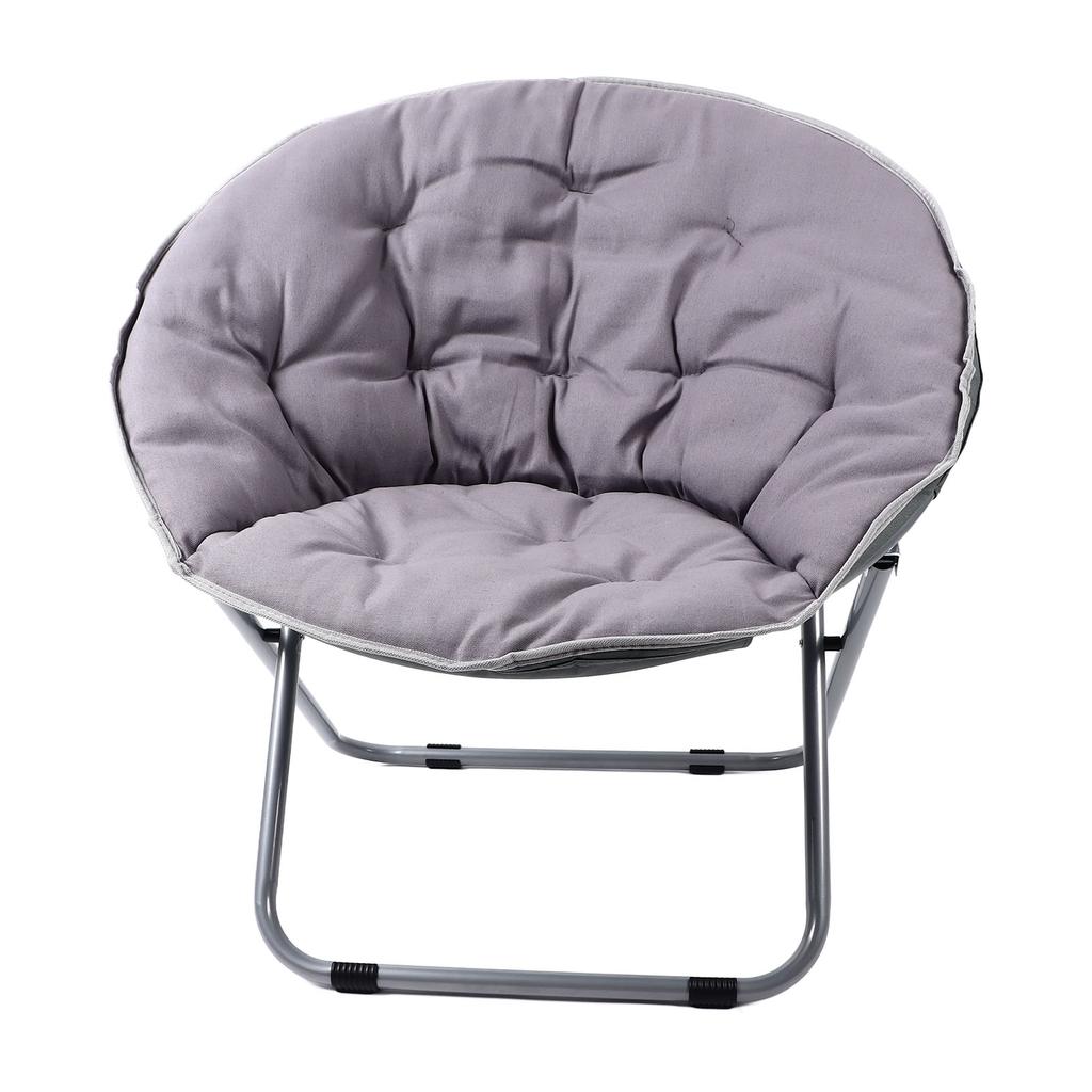 Saucer Chair Metal Frame Gray Comfortable Ergonomics Foldable Cozy Chair for Living Room Gift
