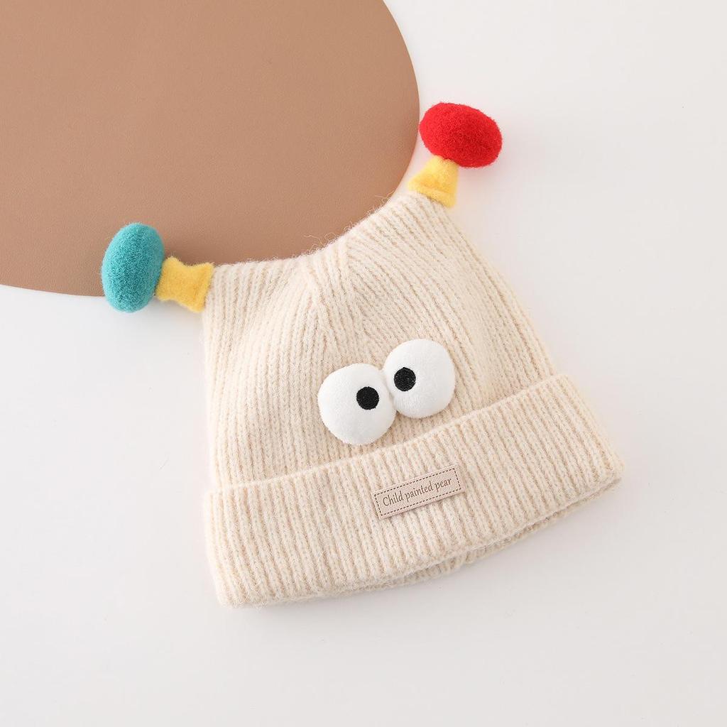 Festive Red Winter Knit Pullover Hat for Kids - Thick, Warm & Windproof with Ear Protection