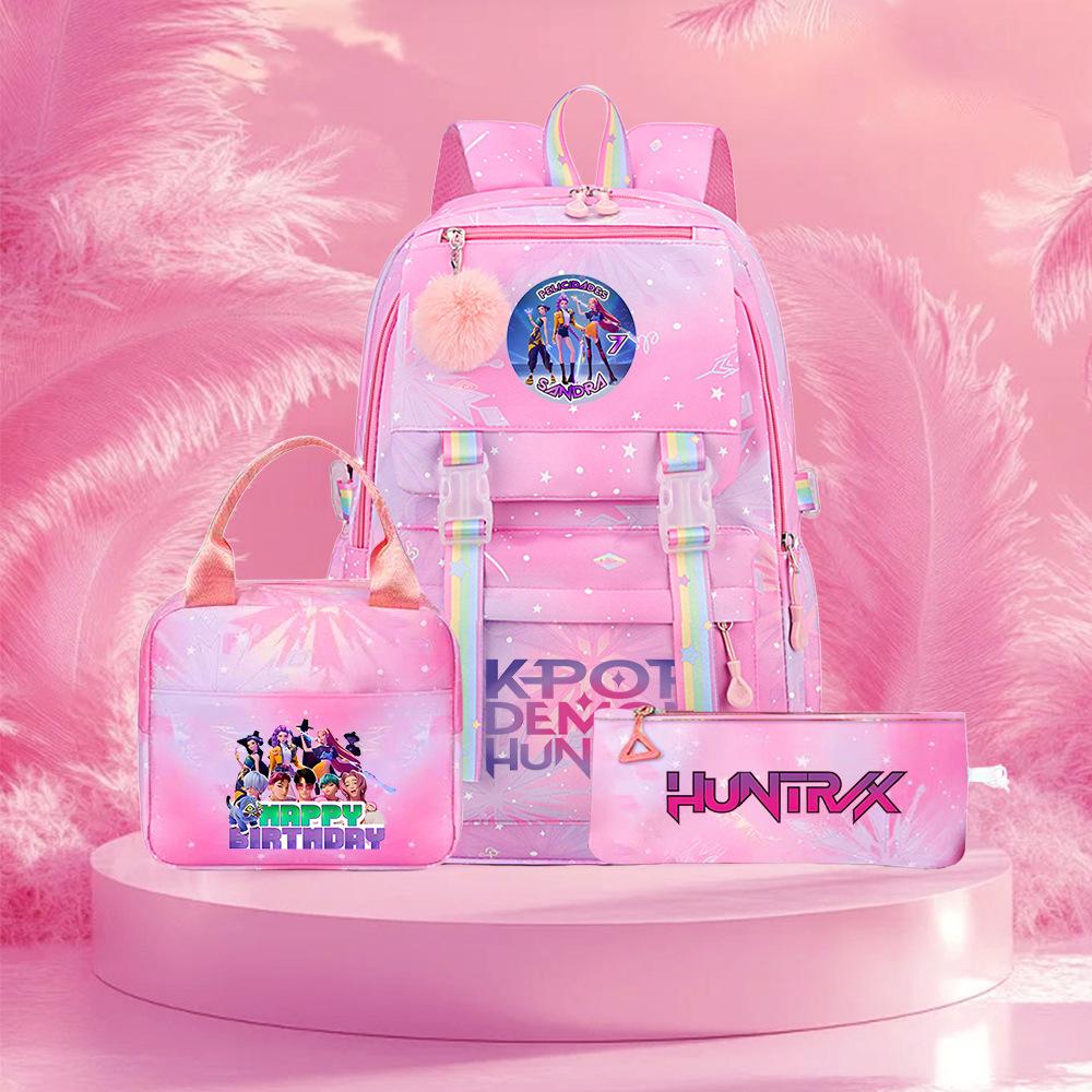 K-Pop Witch Hunters Cartoon Printed Student Pencil Bag Lunch Bag Three-Piece Backpack