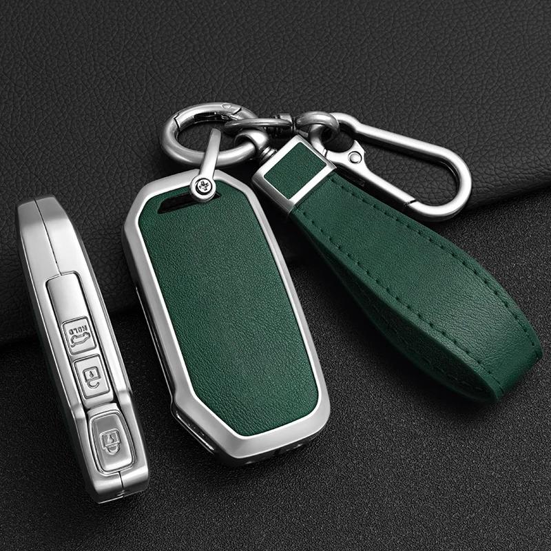 Zinc Alloy + Leather Car Key Case For Kia Sportage 2023 2024 Ray Sorento Soul Telluride Cerato 2020 K5 K8 2022 Remote Key Holder