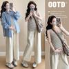 Maternity Petite Striped French Long Sleeve Shirt Set - High-End Spring/Summer Design