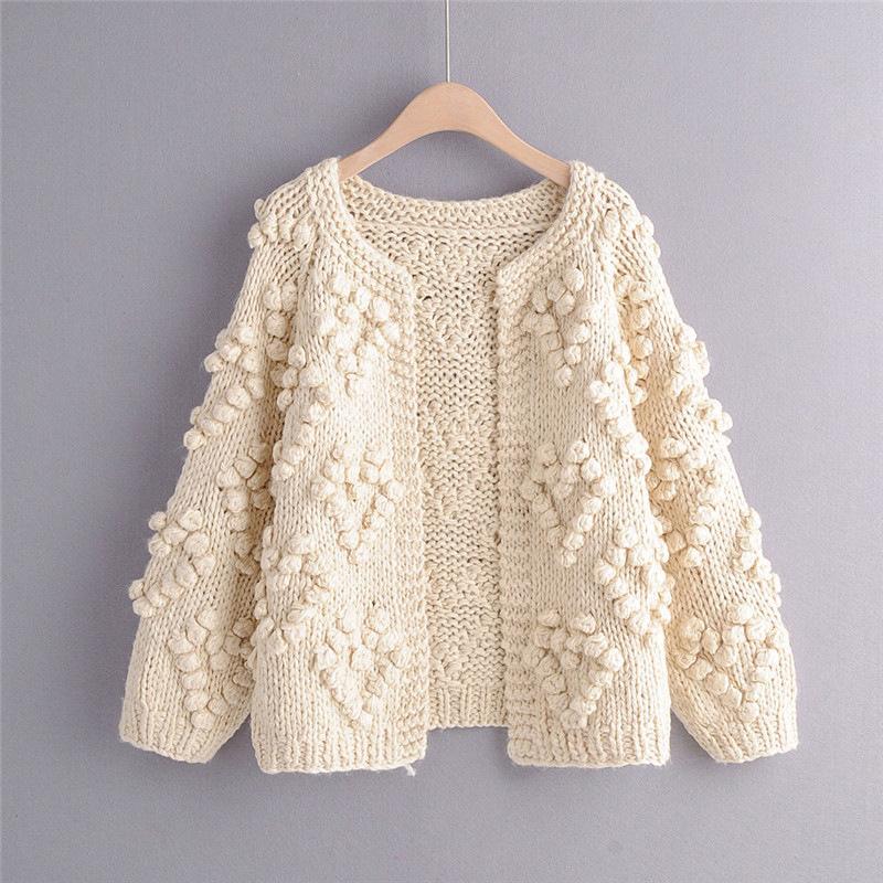 Herbst und Winter Neu Damen Wollkugel Fledermausnadel Dicke Wolle Locker und Dünn Kurzer Pullover Cardigan Jacke Damen
