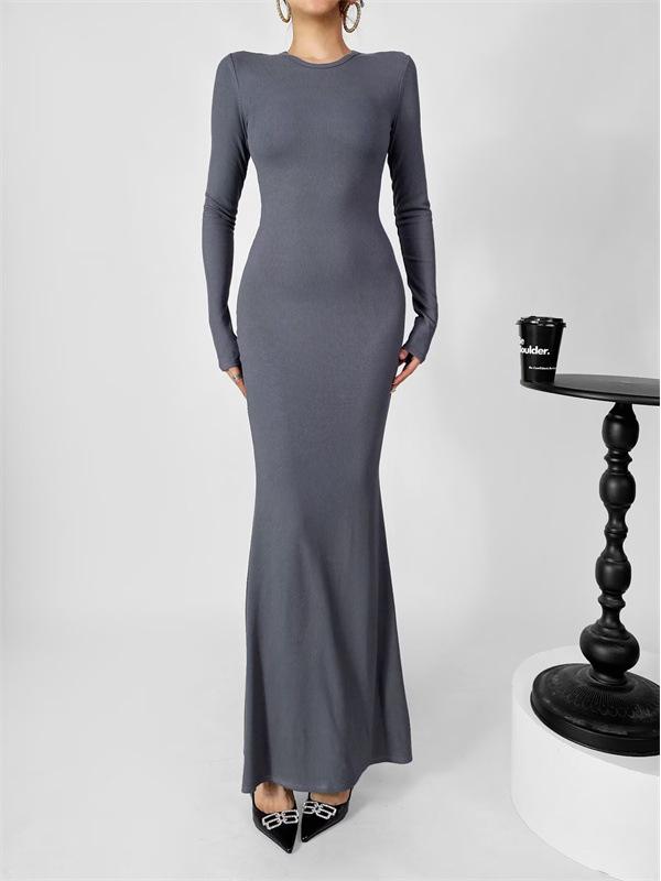 American Style Mermaid Dress: Round Neck Fleece, Long Sleeve, Slim Fit, Sexy Hip-Hugging Design for Women