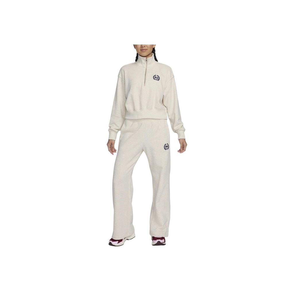Nike Alphabet Logo Embroidered Half-Zip Stand Collar Sweatshirt Women Tops Oatmeal FZ4737-141