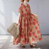 Simple and Fashionable Long Skirt Summer Short Sleeved Round Neck Printed Dress