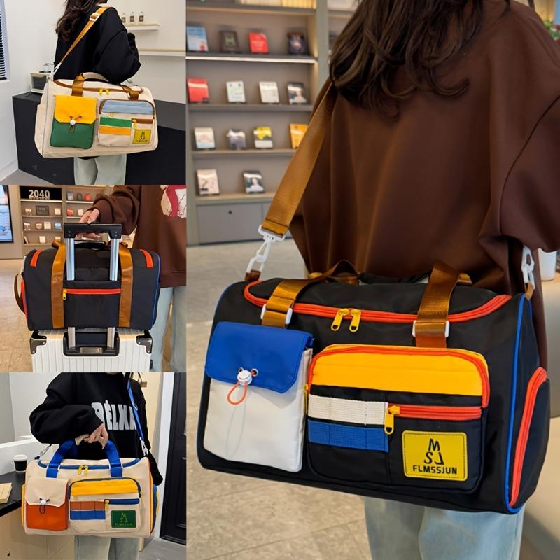 Colorful Contrast Crossbody Sports Duffel Bag - Stylish Polyester Travel Tote for Gym, Short Trips & Weekend Outings