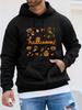 Halloween-Themed Unisex Autumn Winter Long Sleeve Hooded Sweatshirt, Halloween Elements Collection Creative Print Casual Versatile Top, Daily Commute 