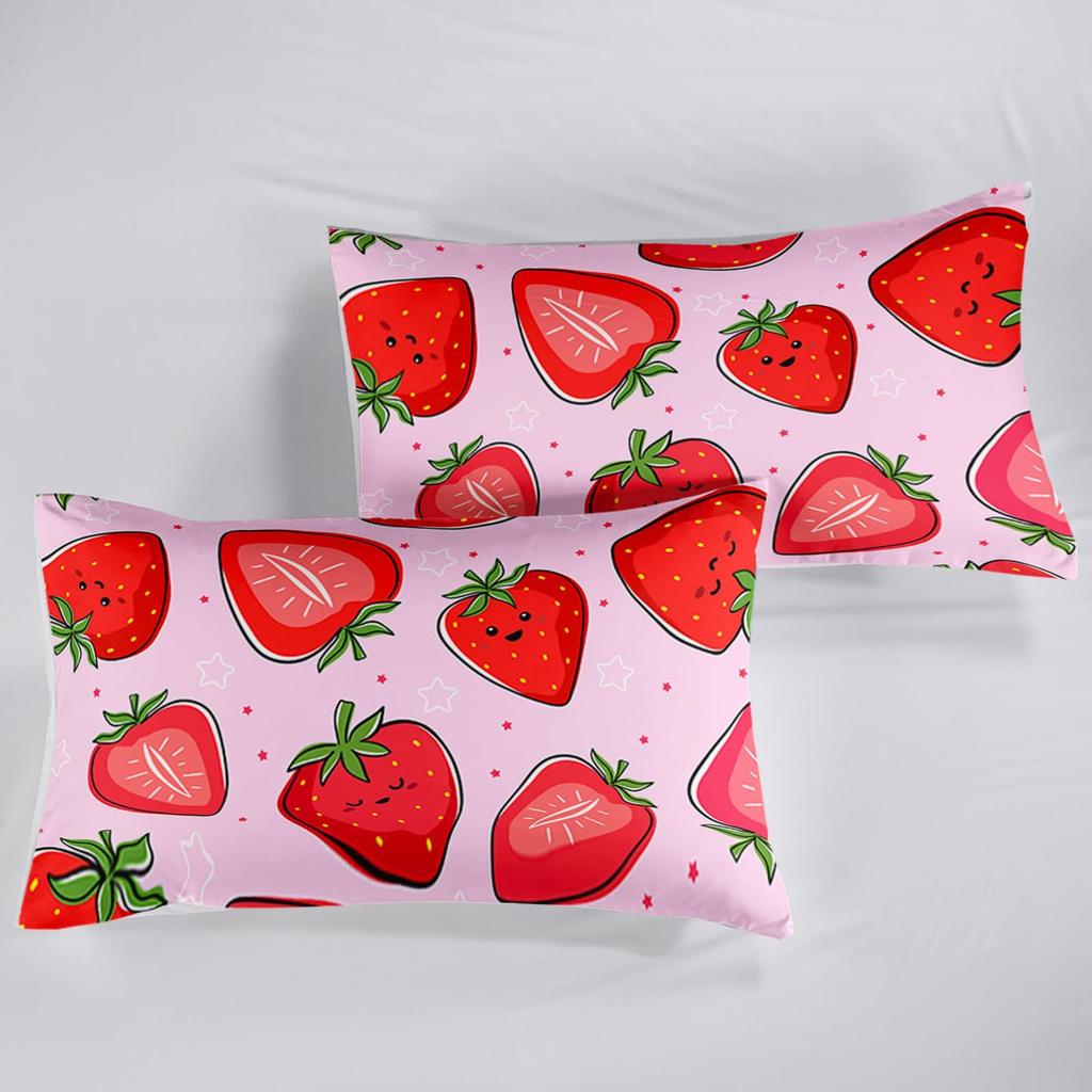 Cartoon Fruit Strawberry Pattern Bed Hat Four-Piece Bedding Set Bedroom Dormitory Bedding Decoration